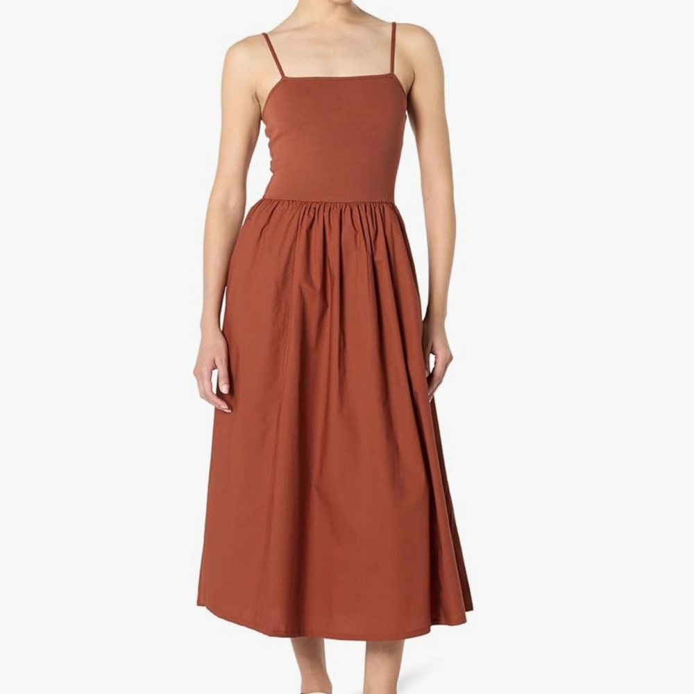 NEW The Drop Womens Robyn Mixed Media Spaghetti Strap Midi Dress (M)